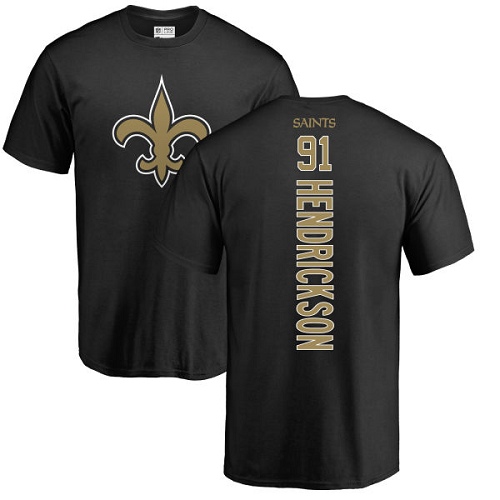 Men New Orleans Saints Black Trey Hendrickson Backer NFL Football #91 T Shirt->nfl t-shirts->Sports Accessory